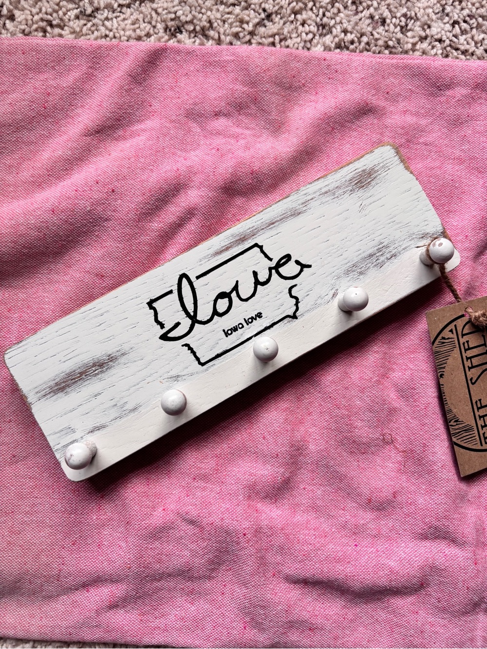 Distressed White 'Iowa Love' Wall Hook Rack - Rustic Entryway Organizer